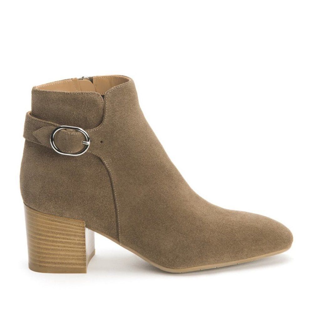 Aquatalia Tacey Tan Taupe Suede Block Heel Buckle Ankle Booties Boots 10
